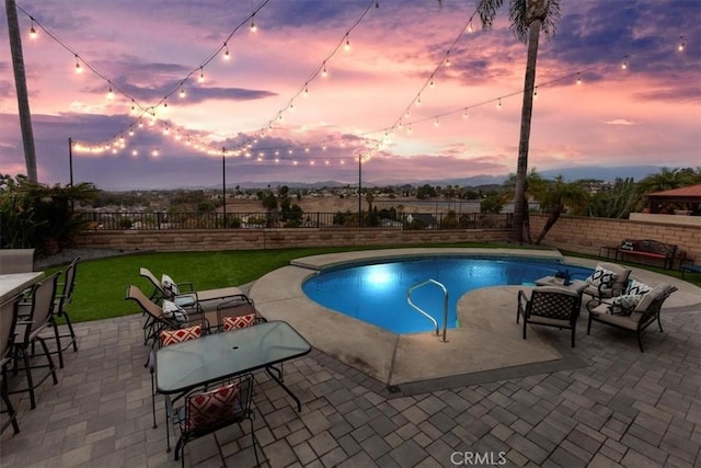 26481 Montebello Pl, Mission Viejo, CA 92691 - view of pool with an outdoor hangout area, a fenced backyard, a fenced in pool, a patio, and a yard