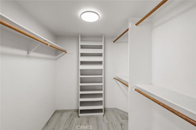 walk in closet featuring radiator and light wood-type flooring