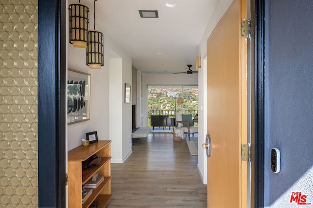 hallway with hardwood / wood-style floors