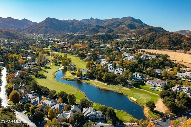 aerial view with a water and mountain view