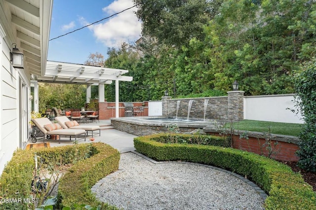 view of yard with a pergola and a patio area