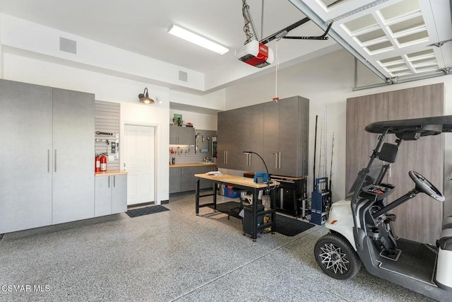 garage with a garage door opener