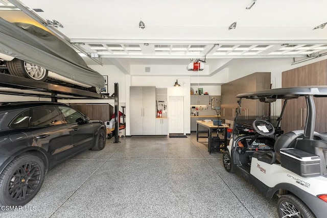 garage with a garage door opener