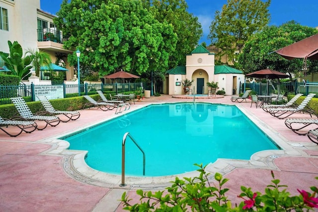 view of swimming pool featuring a patio