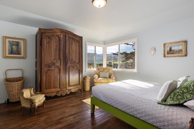 bedroom with dark hardwood / wood-style flooring