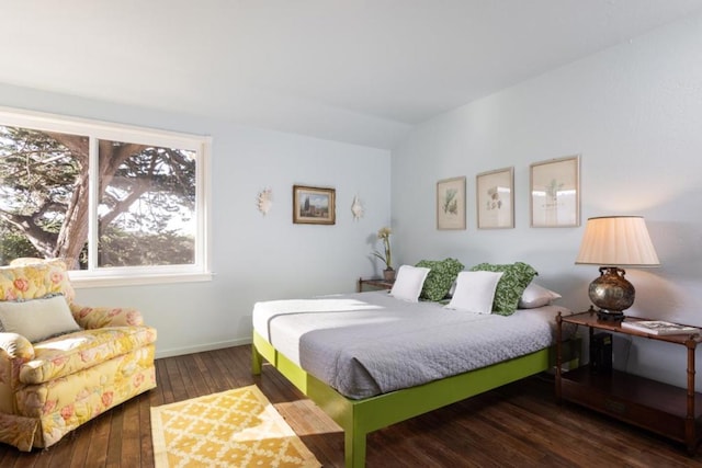 bedroom featuring vaulted ceiling and dark hardwood / wood-style floors