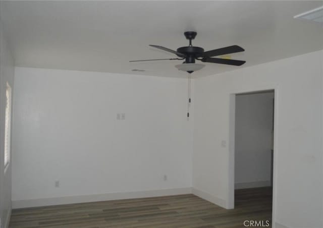 unfurnished room with hardwood / wood-style flooring and ceiling fan