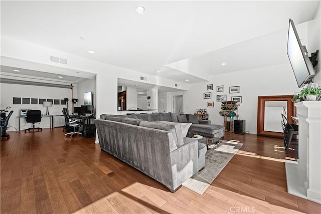 living room with hardwood / wood-style flooring