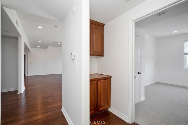 12449 Kling St Unit Ph2, Studio City, CA 91604 - corridor featuring dark wood-type flooring, baseboards, and recessed lighting