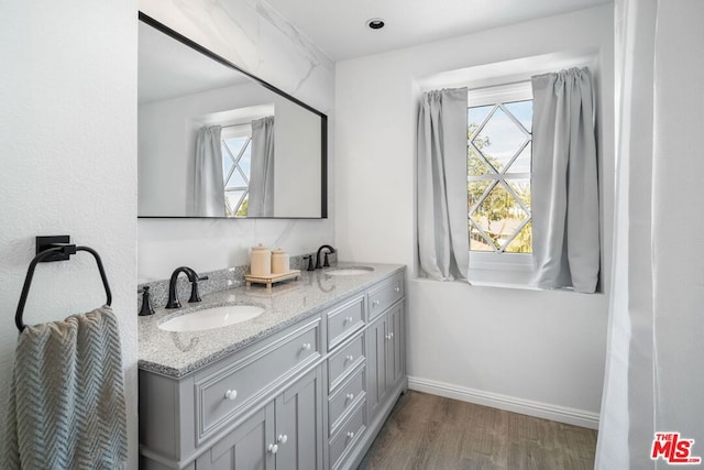 bathroom featuring vanity and hardwood / wood-style floors