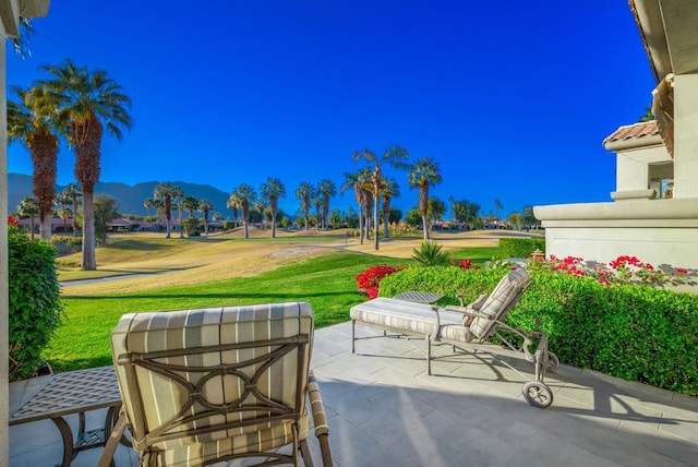 view of patio featuring a mountain view