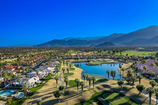 bird's eye view featuring a water and mountain view