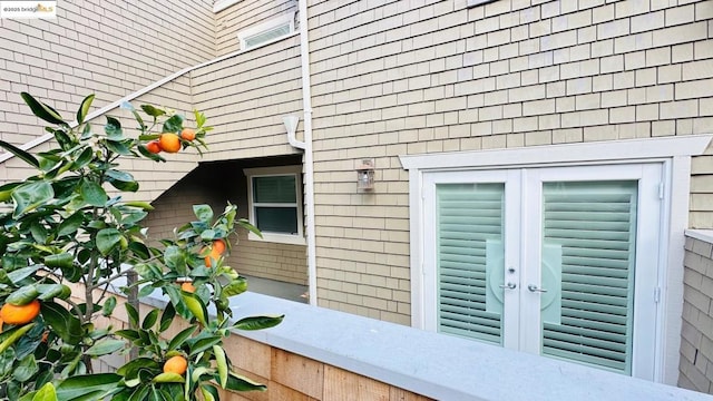 view of property exterior featuring french doors