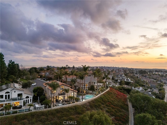 view of aerial view at dusk