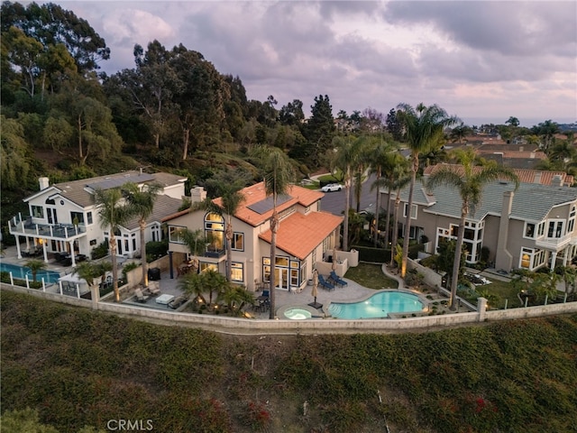 view of aerial view at dusk