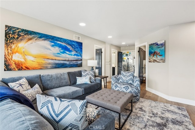 living room with hardwood / wood-style floors