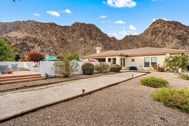 exterior space featuring a mountain view