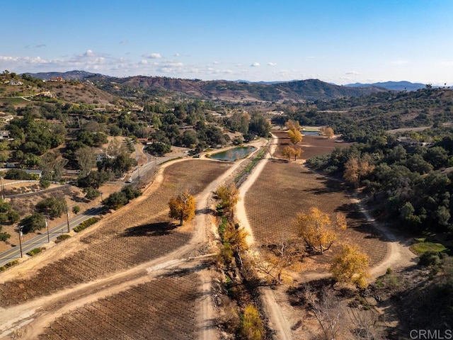 bird's eye view featuring a mountain view and a rural view