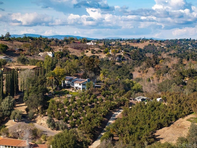 drone / aerial view featuring a mountain view