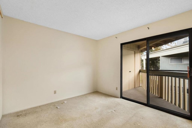 unfurnished room with light colored carpet and a textured ceiling