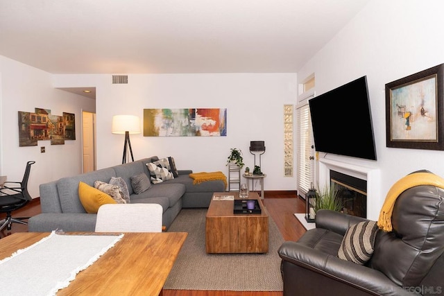 living room with hardwood / wood-style flooring