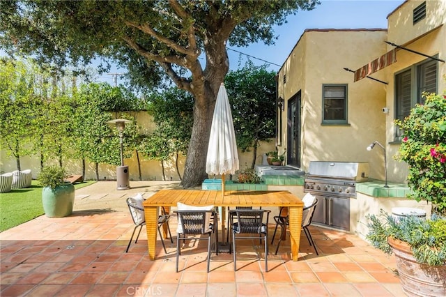 view of patio / terrace featuring area for grilling and a grill