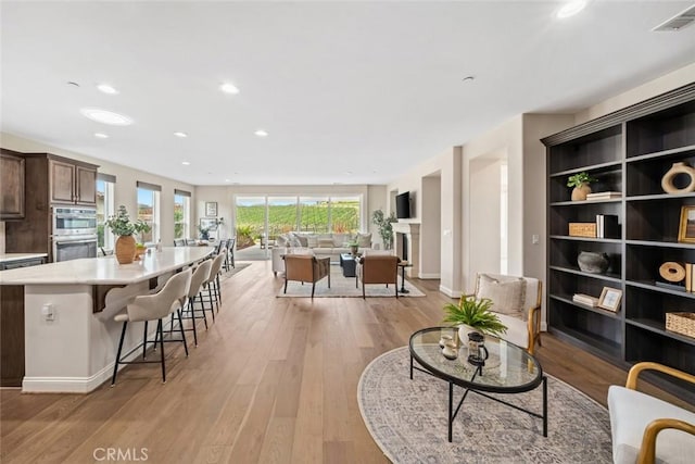 living room featuring light wood-type flooring