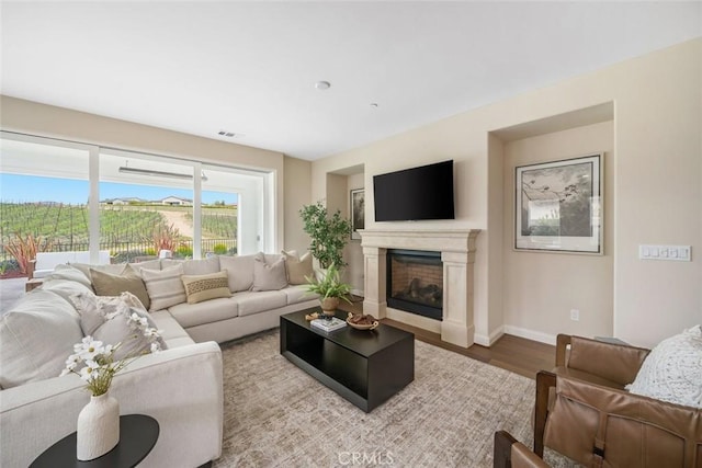 living room with light wood-type flooring