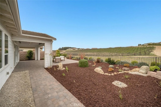 view of yard with a patio and a rural view