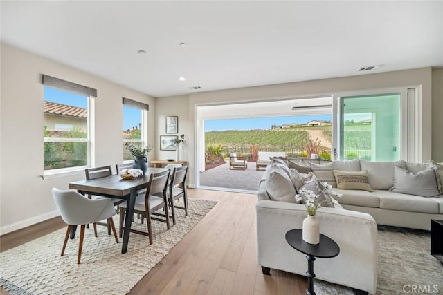 living room with light hardwood / wood-style flooring