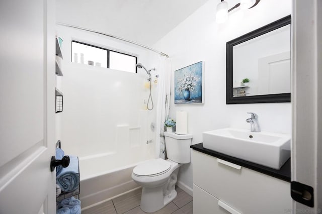 full bathroom with vanity, shower / bath combination with curtain, and toilet