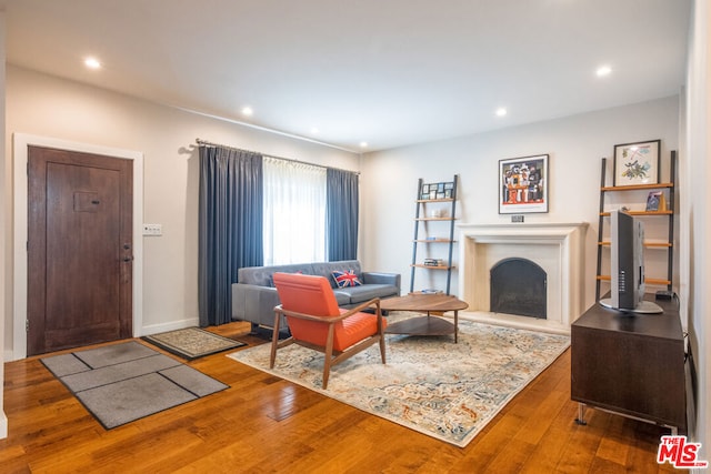 living room with hardwood / wood-style floors