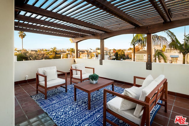 view of patio / terrace featuring an outdoor living space and a pergola