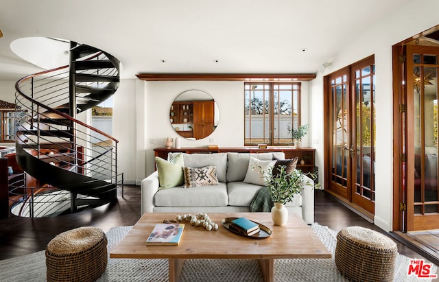 living room featuring dark hardwood / wood-style flooring