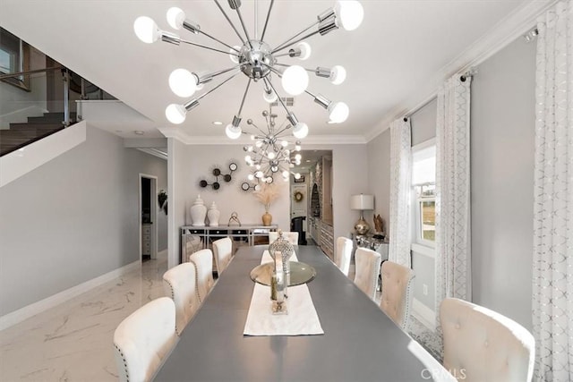 dining room featuring an inviting chandelier and ornamental molding