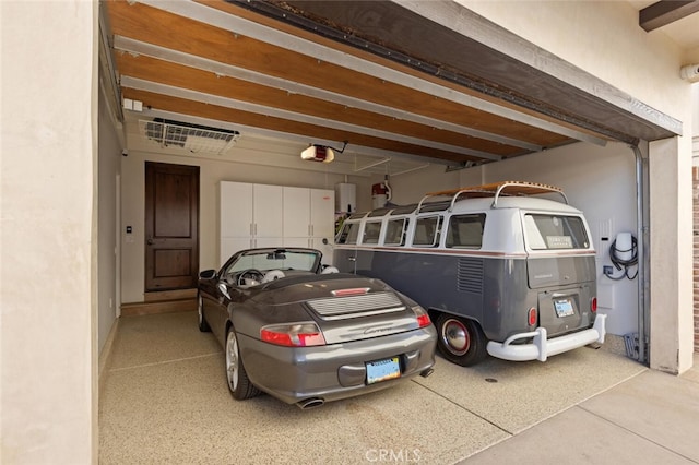 garage with a garage door opener