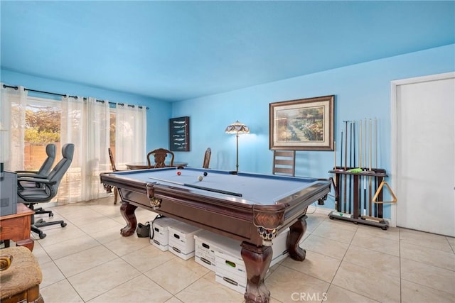 rec room featuring billiards and light tile patterned floors