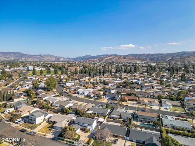 drone / aerial view featuring a mountain view