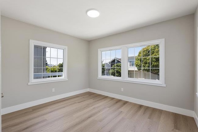 spare room featuring light hardwood / wood-style flooring and a wealth of natural light