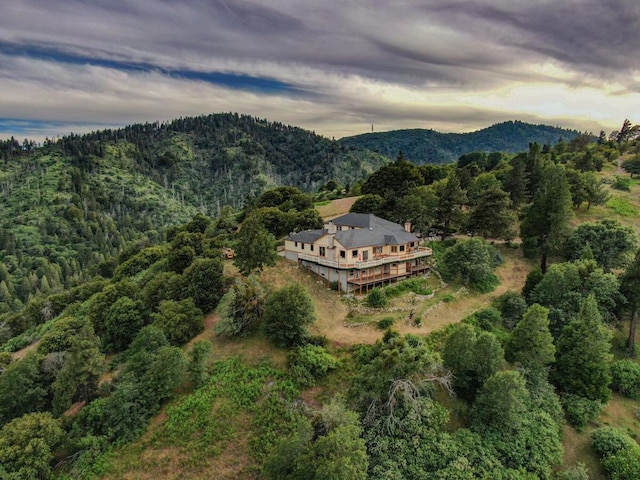 aerial view at dusk with a mountain view