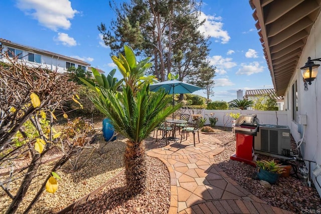 view of patio with a fenced backyard and cooling unit