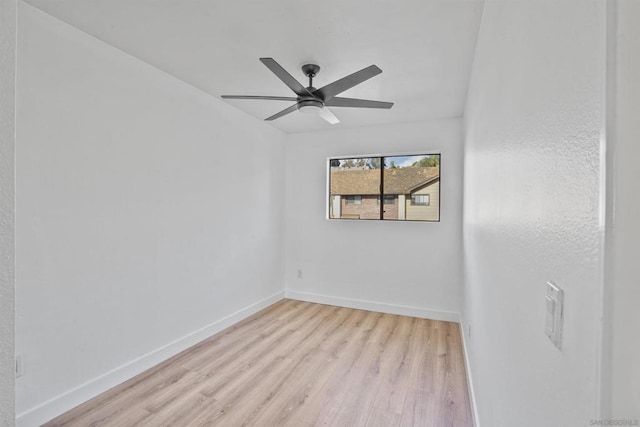 unfurnished room with ceiling fan and light hardwood / wood-style flooring