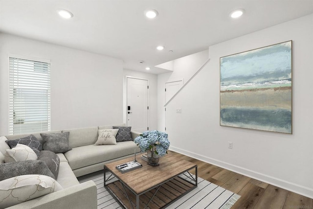 living room with hardwood / wood-style floors