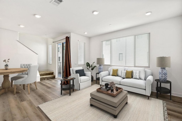 living room featuring light wood-type flooring