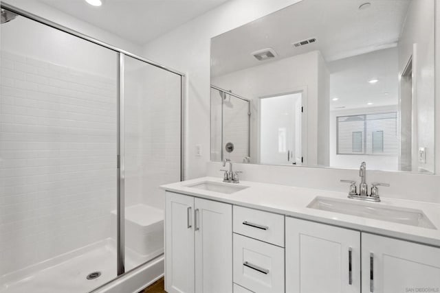 bathroom with vanity and walk in shower