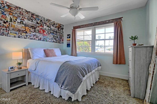 bedroom featuring ceiling fan and carpet flooring