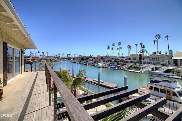 view of dock with a water view