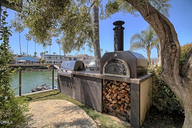 exterior space featuring a wood stove