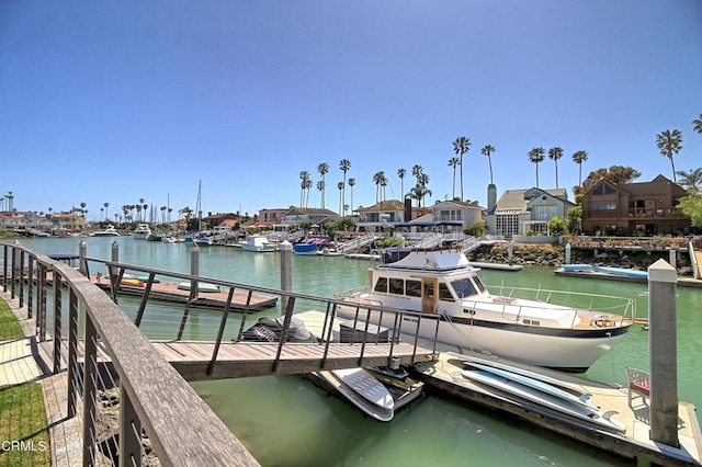 dock area with a water view