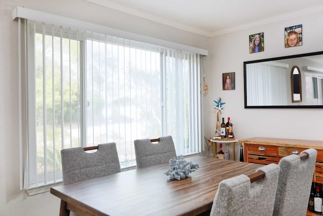 dining space featuring crown molding and a healthy amount of sunlight